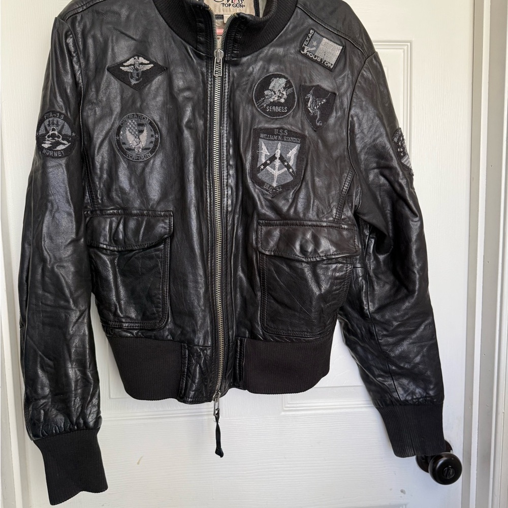 Top Gun Leather Vintage Bomber Black size 3 x
